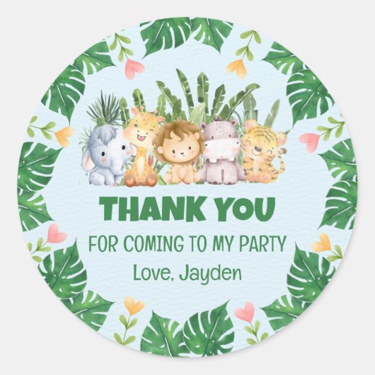 Sticker Rond Cute Tropical Jungle Safari Merci animal (Devant)