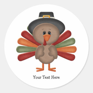 Sticker Rond Cute Turkey Thanksgiving (personnalisable)