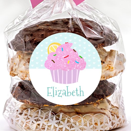 Sticker Rond Cute turquoise cupcake doux nom moderne école