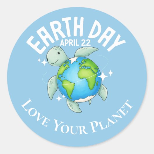 Sticker Rond Cute Turtle Earth Day Kids Eco Custom (Devant)