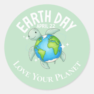 Sticker Rond Cute Turtle Earth Day Nature Eco Custom