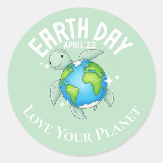 Sticker Rond Cute Turtle Earth Day Nature Eco Custom (Devant)