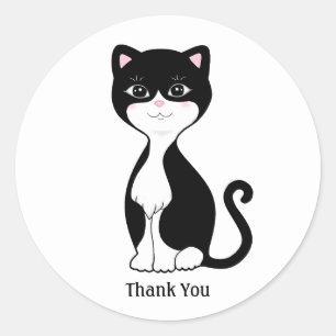 Sticker Rond Cute Tuxedo Chat Cartoon Merci