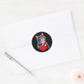 Sticker Rond Cute Tuxedo Chat Valentine's Day Amoureux des chat (Enveloppe)