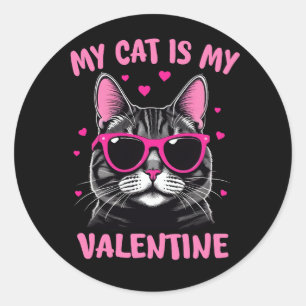 Sticker Rond Cute Tuxedo Chat Valentine's Day Amoureux des chat