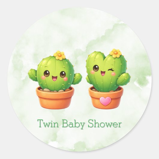 Sticker Rond Cute Twin Cactus Baby Shower (Devant)