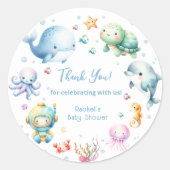 Sticker Rond Cute Under the Sea Baby shower Merci (Devant)