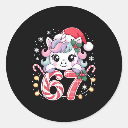 Sticker Rond Cute Unicorn 67 Christmas Meme Six Seven Christmas (Devant)