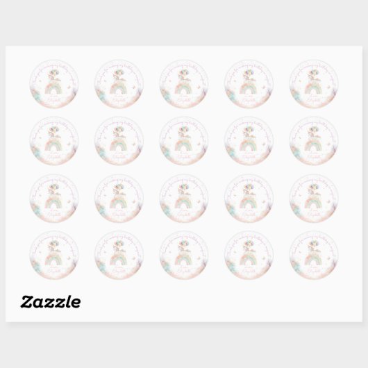 Sticker Rond Cute Unicorn Arc-en-ciel Anniversaire (Feuille)