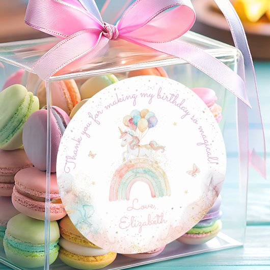 Sticker Rond Cute Unicorn Arc-en-ciel Anniversaire