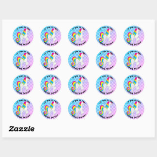 Sticker Rond Cute Unicorn bleu et rose Quatrefoil