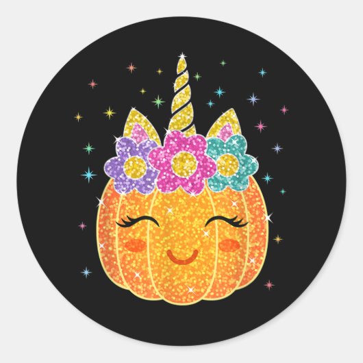 Sticker Rond Cute Unicorn Citrouille Halloween Thanksgiving (Devant)