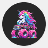 Sticker Rond Cute Unicorn équitation Monster Camion (Devant)
