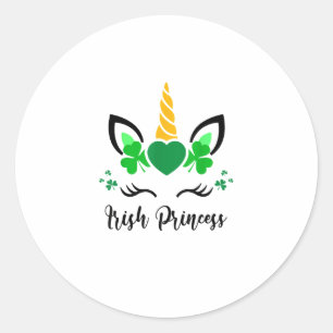 Sticker Rond Cute Unicorn Face Shamrock irlandais Princesse St 