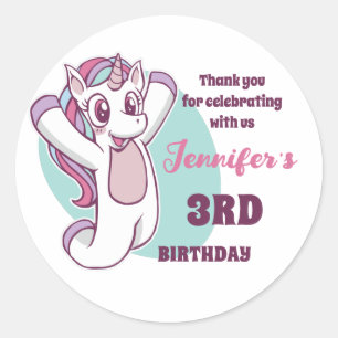 Sticker Rond Cute Unicorn Fille Anniversaire de enfant Fête Fav