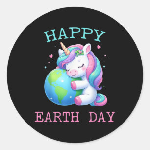 Sticker Rond Cute Unicorn Happy Jour des terres Super Femmes Ho