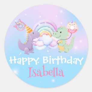 Sticker Rond Cute Unicorn Rainbow Dino Donut ballon Anniversair
