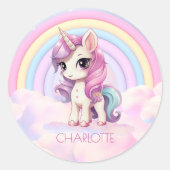 Sticker Rond Cute Unicorn Rainbow School Nom personnalisé (Devant)