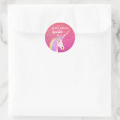 Sticker Rond Cute Unicorn rose or Parties scintillant étincelan (Sac)
