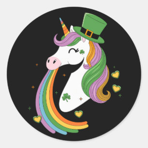 Sticker Rond Cute Unicorn Shamrock Jour de la Saint Patrick Lep