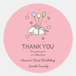Sticker Rond Cute Unicorn sur Laurels. Anniversaire. Remercieme