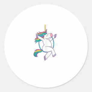 Sticker Rond Cute Unicorn sur un cerceau aérien - Illustration