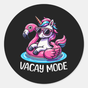 Sticker Rond Cute Unicorn Vacay Mode Amusant Famille Vacances E
