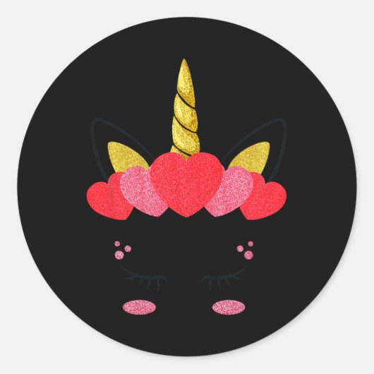Sticker Rond Cute Unicorn Visage Coeurs Valentines Journée Fill (Devant)