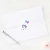 Sticker Rond Cute Unicorne Dabbing Avec Ballons (Enveloppe)