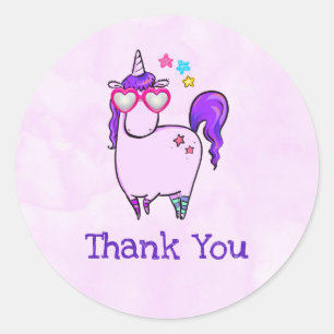 Sticker Rond Cute Unicorne dans le Merci de lunettes en forme d