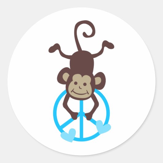 Sticker Rond Cute Upside Hanging Peace Monkey - rose ou bleu (Devant)