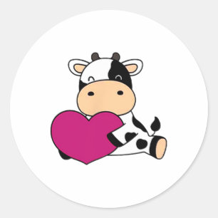 Sticker Rond Cute Vache Taille de poche Valentine Vache