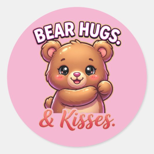 Sticker Rond Cute Valentine Bear – Bear Hugs & Kisses (Devant)