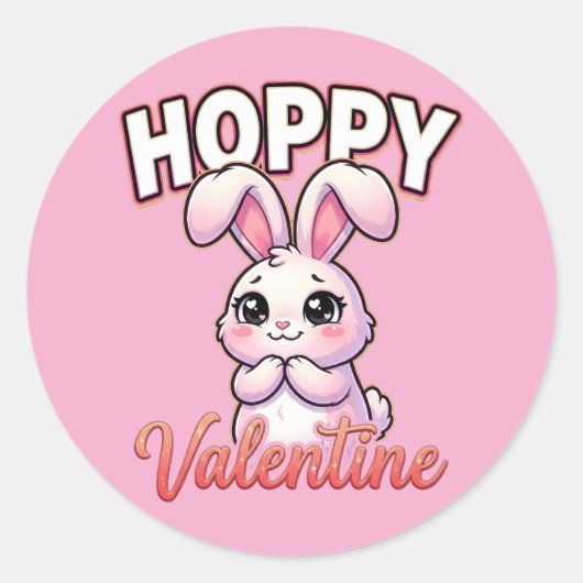 Sticker Rond Cute Valentine Bunny – Hoppy Valentine (Devant)