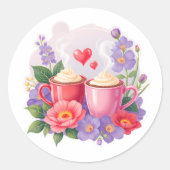 Sticker Rond Cute Valentine Cocoa Mugs with Flowers & Hearts (Devant)