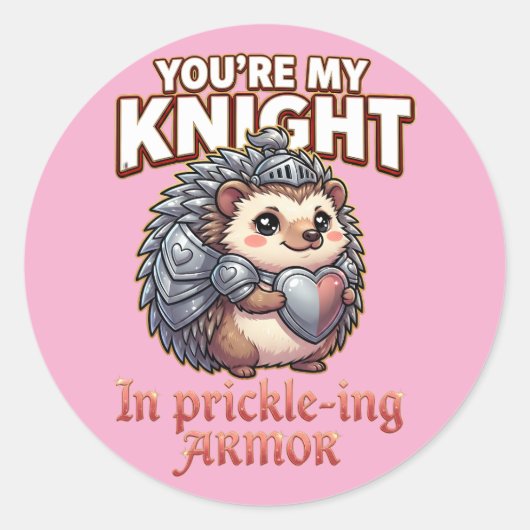 Sticker Rond Cute Valentine Hedgehog – Knight in Prickly Armor (Devant)