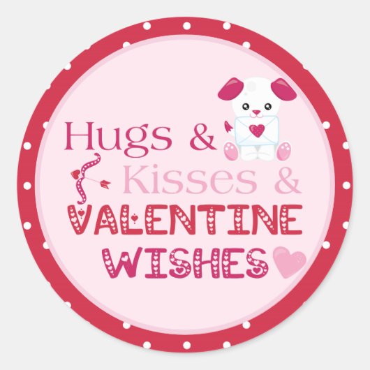 Sticker Rond Cute Valentine veut chiot serres baisers (Devant)