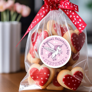 Sticker Rond Cute Valentines Magique Unicorne Nom