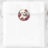 Sticker Rond Cute Vintage Bichon Frisé Peinture (Sac)