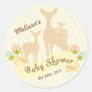 Sticker Rond Cute Vintage Woodland Baby shower personnalisé