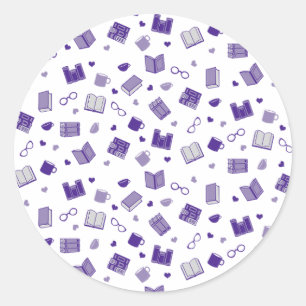 Sticker Rond Cute violet livre et Motif de lecture