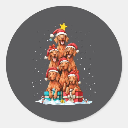 Sticker Rond Cute Vizsla Viszla Dog Christmas Tree Xmas Hat  (Devant)
