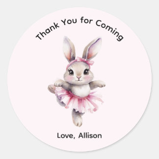 Sticker Rond Cute Watercolor Bunny Ballerina Birthday 