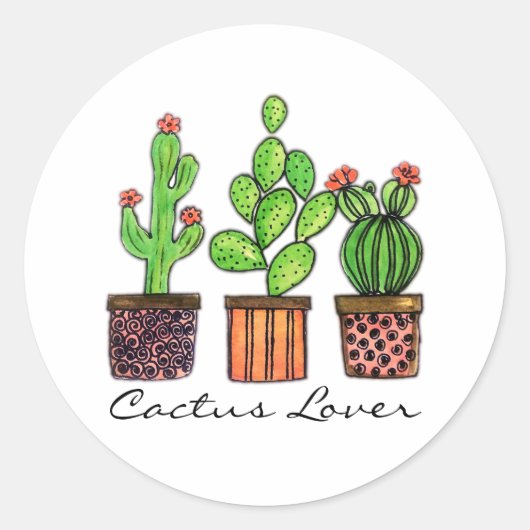 Sticker Rond Cute Watercolor Cactus (Devant)
