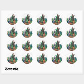 Sticker Rond Cute Watercolor Cactus Garden (Feuille)