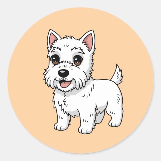 Sticker Rond Cute West Highland White Terrier Dog Beige (Devant)