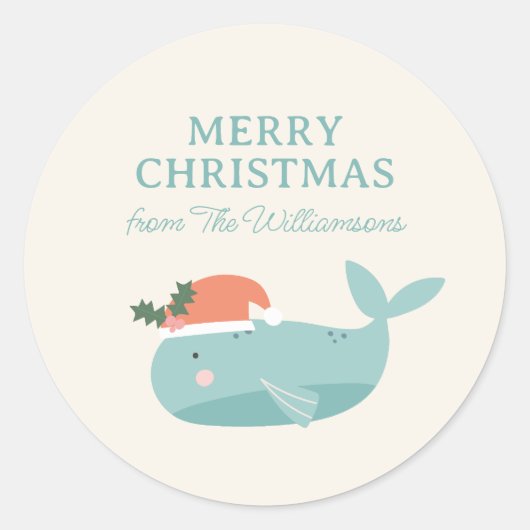 Sticker Rond Cute Whale Christmas Holiday Personalized  (Devant)