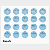 Sticker Rond Cute Whimsical Blue Ocean Sharks Adresse de retour (Feuille)
