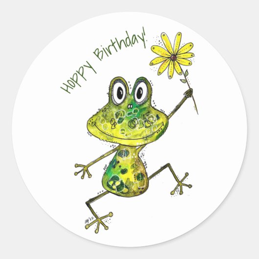 Sticker Rond Cute Whimsical Happy Frog (Devant)