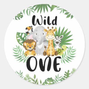 Sticker Rond Cute Wild One Safari Animaux 1er anniversaire